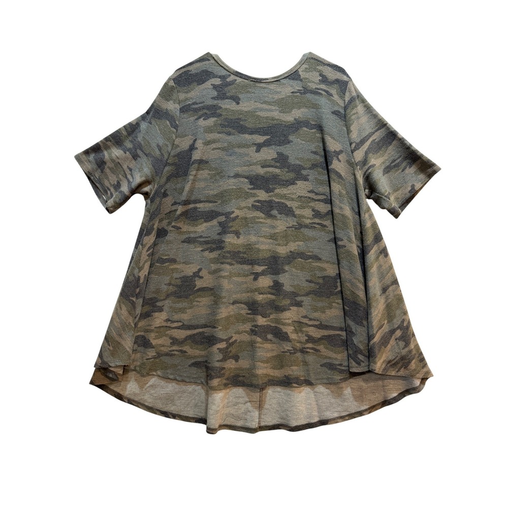 Womens Plus 3XL Camo Print Short Sleeve High Low Swing Tunic Top Camouflage